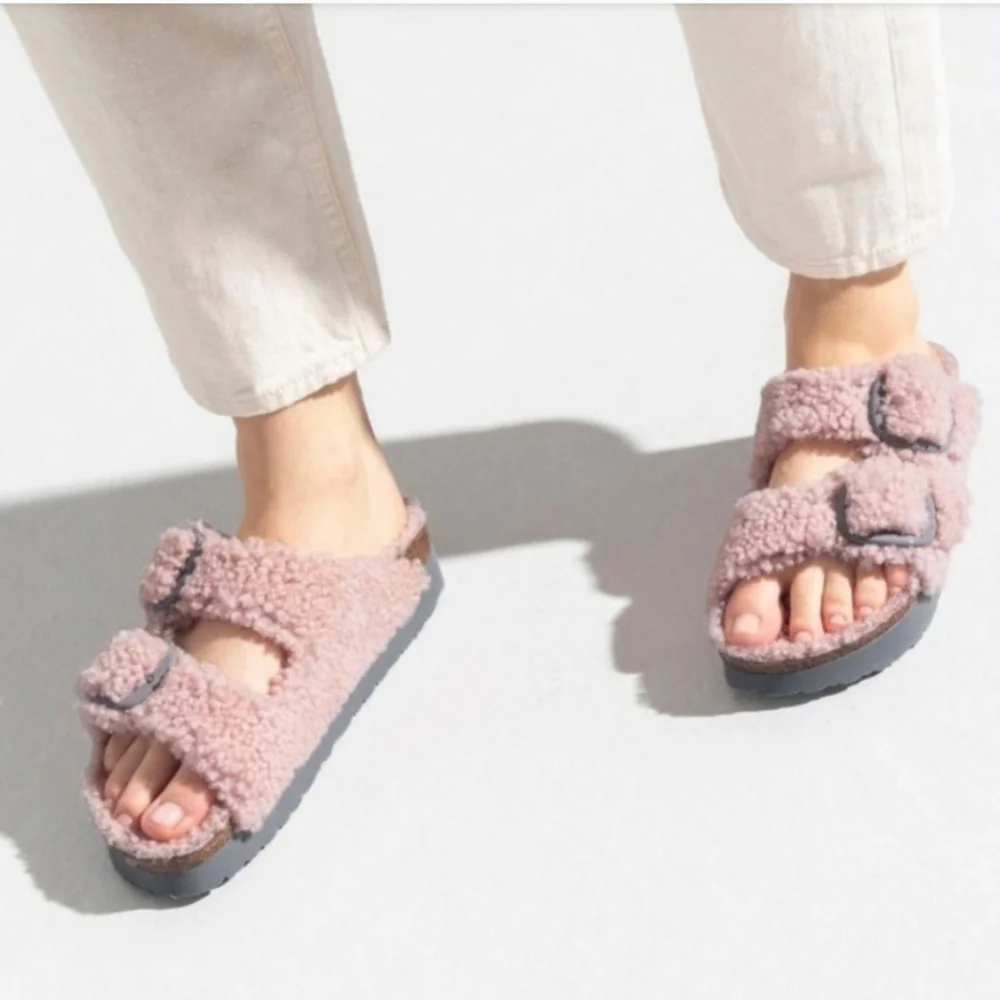Birkenstock Pink Fuzzy Slippers - Picture 2 of 9